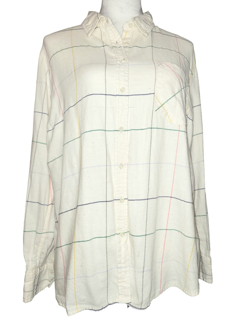 Merona Windowpane Plaid Flannel Button-down Cream & Multicolor Shirt Size XXL